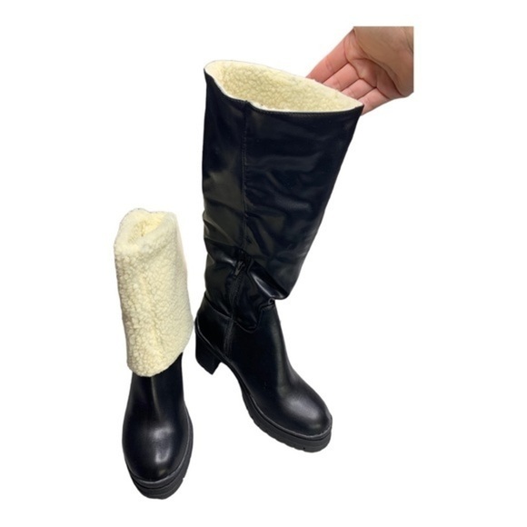 Just Fab Fold Over Heeled Boot Black Caviar NIB - Picture 7 of 12